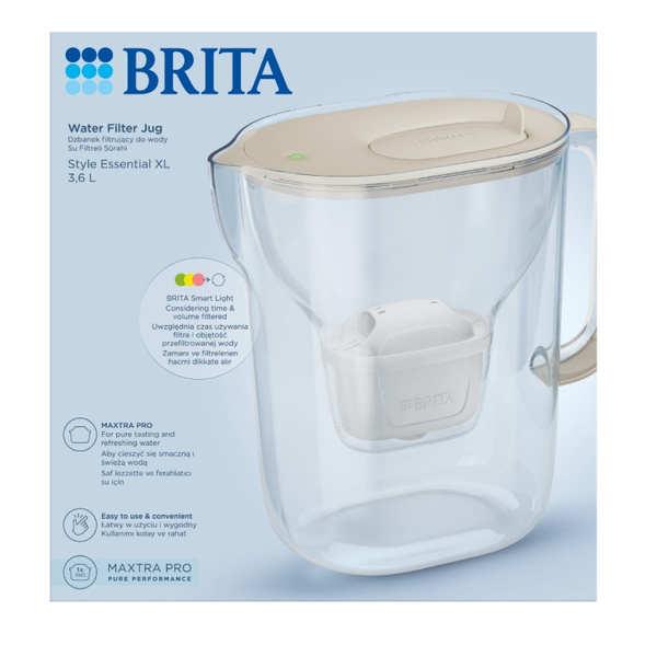 Dzbanek filtrujący BRITA Style Essential XL 3,6 L + wkład Maxtrapro Pure Performance - Piaskowy