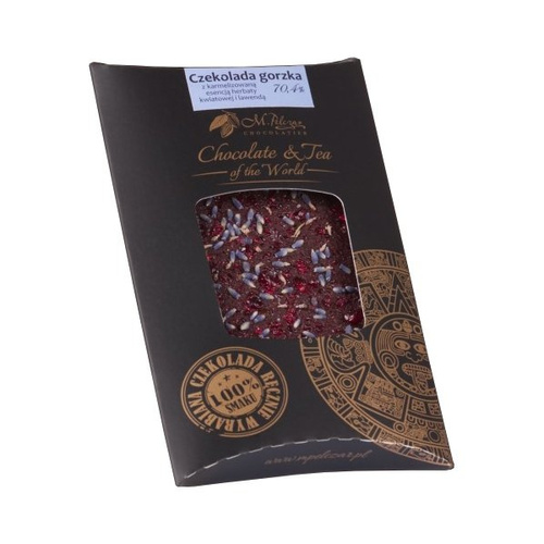Gorzka czekolada M.Pelczar Chocolatier z karmelizowaną esencją kwiatowej herbaty i lawendą 85g