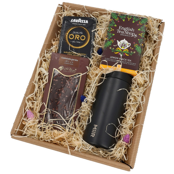 Zestaw prezentowy dla nauczyciela - Czarny kubek, kawa, herbata i czekolada