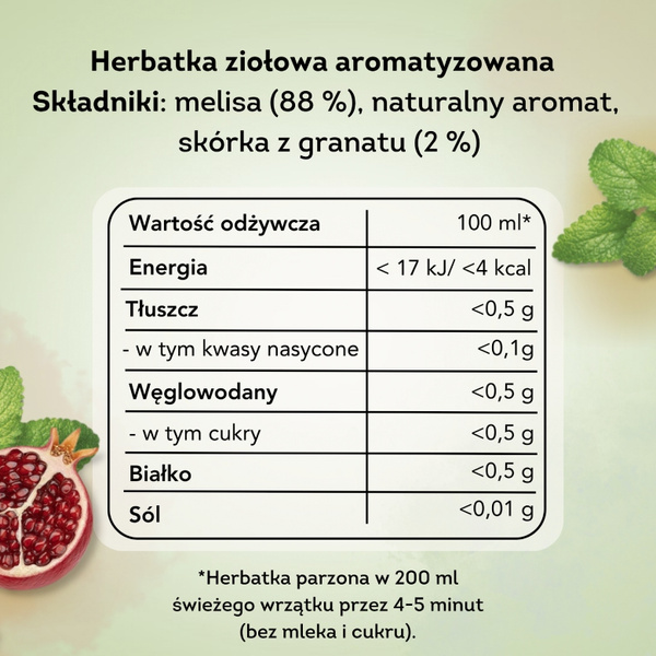 Herbatka ziołowa aromatyzowana Lipton Melisa z granatem 20x1,2g