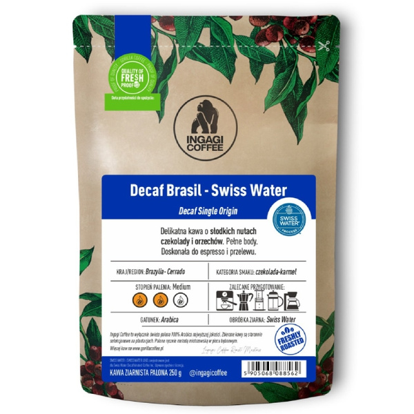 Kawa ziarnista Ingagi Coffee Decaf Brasil Swiss Water 1kg - KAWA BEZKOFEINOWA