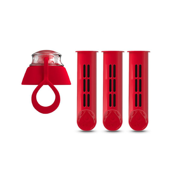 Filtr do butelki DAFI 3szt. + nakrętka - Czerwony