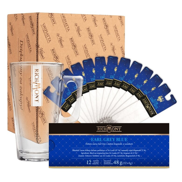 ZESTAW Herbata Richmont Earl Grey Blue 12 saszetek + Szklanka Richmont Hot 370ml