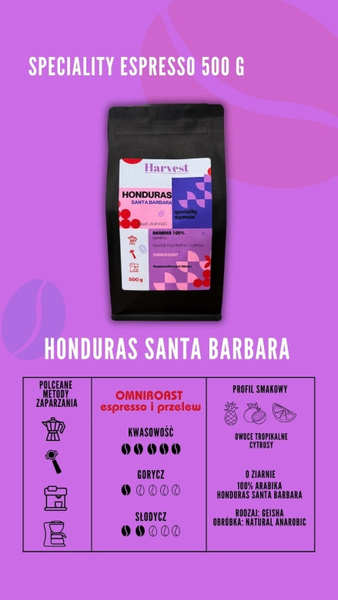 Kawa ziarnista Harvest Honduras Santa Barbara GEISHA Omniroast - Speciality Espresso 500g – NIEDOSTĘPNY