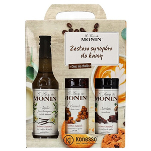 Zestaw kawowy Konesso Monin 3x250 ml - karmel, czekolada, wanilia - opinie w konesso.pl