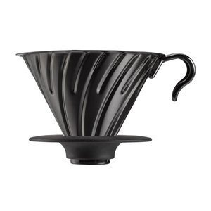 Metalowy Drip Hario V60-02 z silikonową podstawką - Czarny