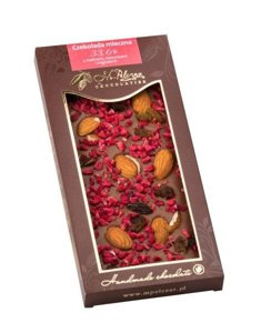 Mleczna czekolada M.Pelczar Chocolatier z malinami, rodzynkami i migdałami 85g - opinie w konesso.pl