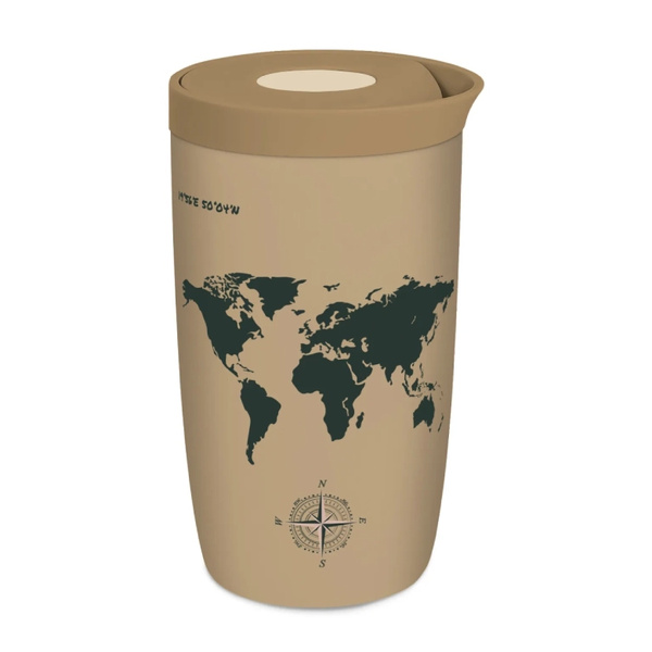 Kubek termiczny Coffee Format 350 ml - Brązowy z motywem mapy świata