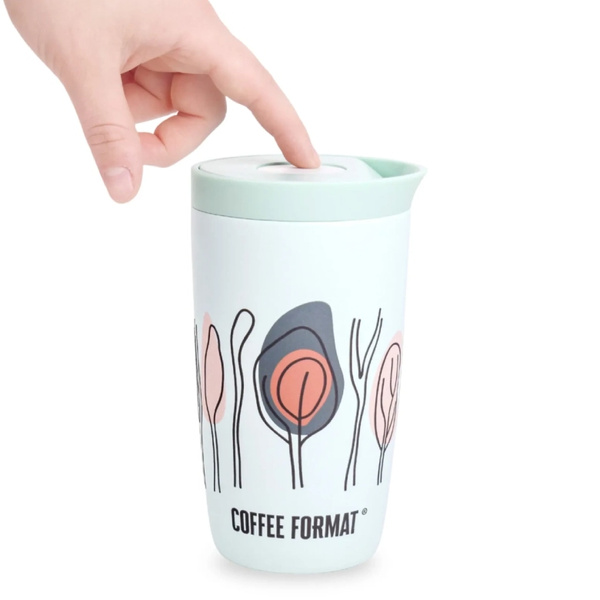 Kubek termiczny Coffee Format 350 ml - Miętowy z motywem drzew