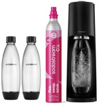 ZESTAW Saturator do wody gazowanej SodaStream Terra - Czarny + 2 butelki + Bawełniany worek + Torba + Syrop SodaStream Malina + Książka