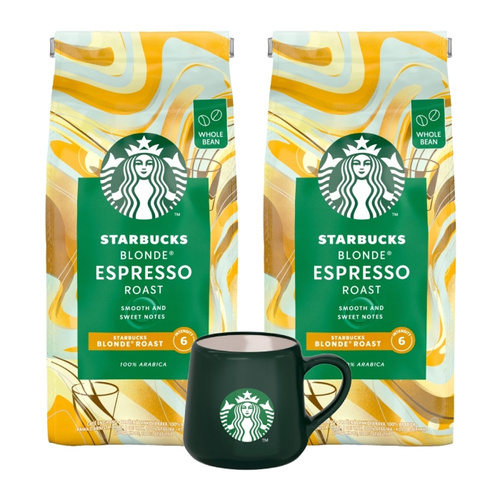 ZESTAW - 2x Kawa ziarnista STARBUCKS® Blonde Roast Espresso 450g + Kubek Starbucks 80 ml