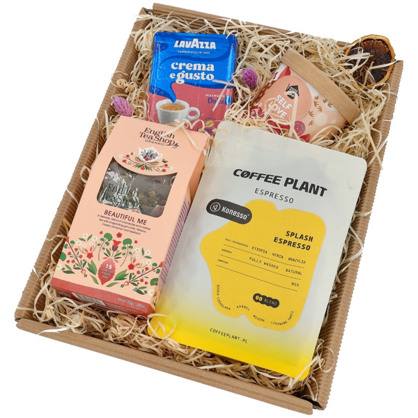 Zestaw prezentowy dla kobiety - Kawa ziarnista, kawa mielona, herbata i miód