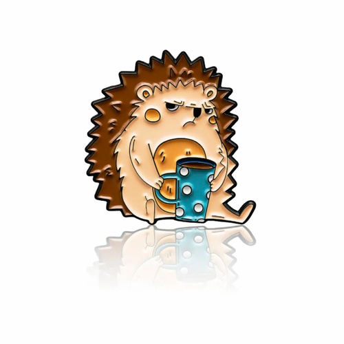 Przypinka - Poranny jeżyk z kubkiem kawy