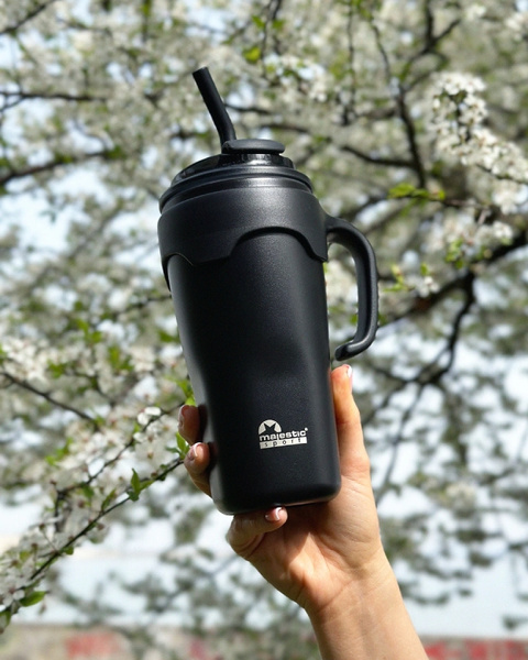 Kubek termiczny ze słomką Majestic Sport Jelly 650ml - Czarny