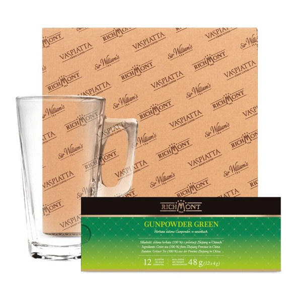 ZESTAW Herbata Richmont Gunpowder Green 12 saszeteek + Szklanka Richmont Hot 370ml