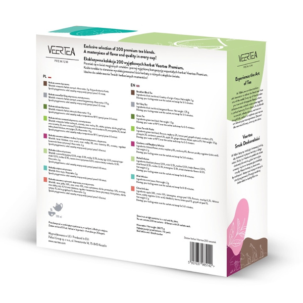 Kolekcja herbat Veertea  zestaw 8 smaków - 200 kopert - Jasnozielona
