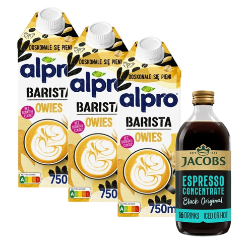 ZESTAW - Napój ALPRO Barista Oat Owsiane 3x750 ml + Koncentrat kawowy Jacobs Espresso Concentrate Black Original 485ml