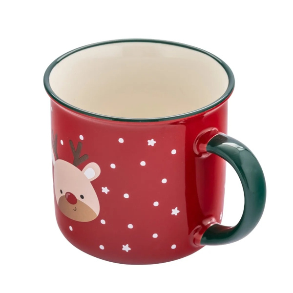 Kubek świąteczny Altom Design z rantem Renifer 400 ml - Czerwony
