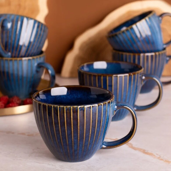 Zestaw filiżanek Altom Design Reactive Stripes 450ml - 6 szt. - Granatowe - NIEDOSTĘPNY