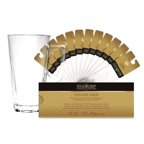 ZESTAW Herbata Richmont Ceylon Gold 12 saszetek + Szklanka Richmont Hot 370ml
