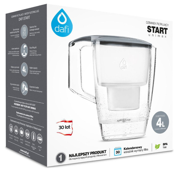 ZESTAW - Dzbanek filtrujący DAFI Start Unimax 4l Stalowy + 3 wkłady filtrujące 