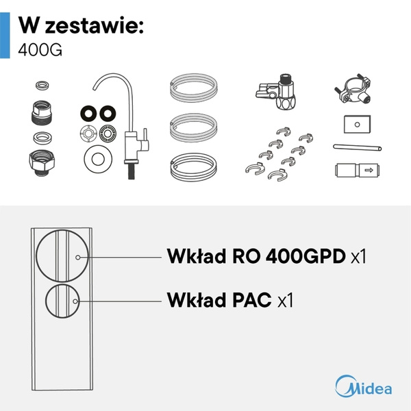 Filtr odwróconej osmozy bez zbiornika 400GPD Midea MRO2489C-400G