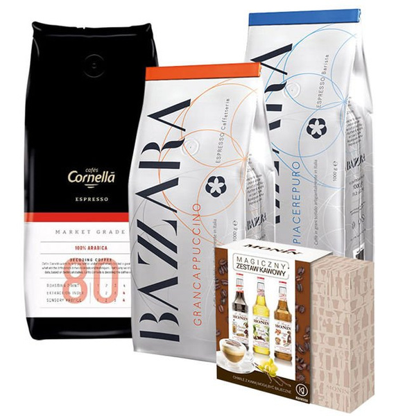 Zestaw 3kg kawy ziarnistej do ekspresu + syropy do kawy
