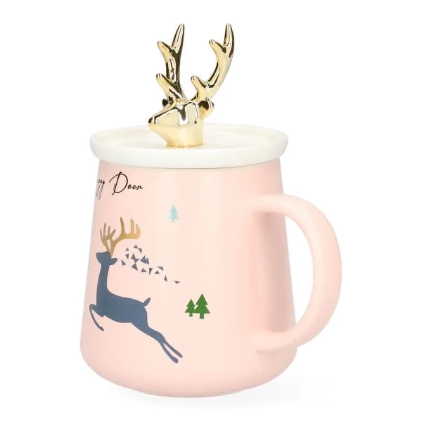 Kubek Świąteczny z przykrywką Homla ROSIE 400ml - Różowy - NIEDOSTĘPNY