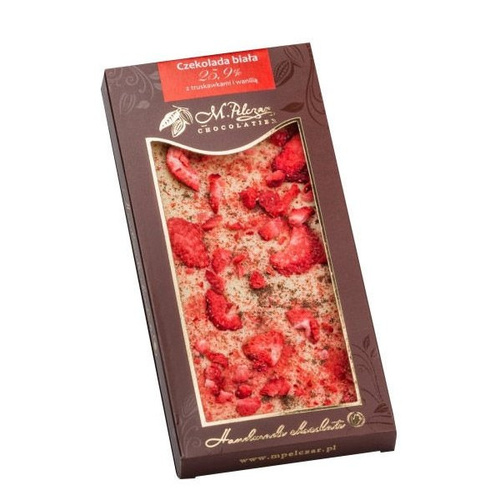 Biała czekolada M.Pelczar Chocolatier z truskawkami i wanilią 85g