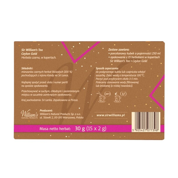 ZESTAW Herbata czarna Sir Williams Ceylon Gold z kubkiem 250 ml