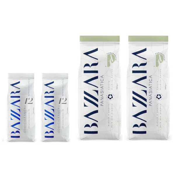 ZESTAW - Kawa ziarnista Bazzara Luxury Blend Panasiatica 2x1kg + Bazzara Dodicigrancru 2x250g 
