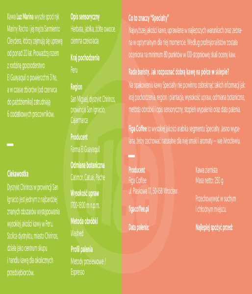 Kawa ziarnista Figa Coffee Peru Luz Marina Washed FILTR 250g - NIEDOSTĘPNY