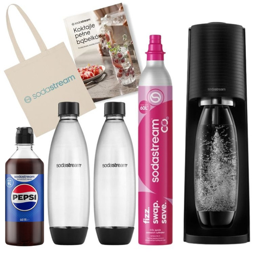 Saturator do wody gazowanej SodaStream Terra Czarny + 2 butelki, torba, książka, syrop Pepsi 440ml