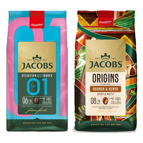 ZESTAW - Kawa ziarnista Jacobs Selection Of The Year 01 1kg + Kawa ziarnista Jacobs Origins Kenya&Uganda 1kg - opinie w konesso.pl