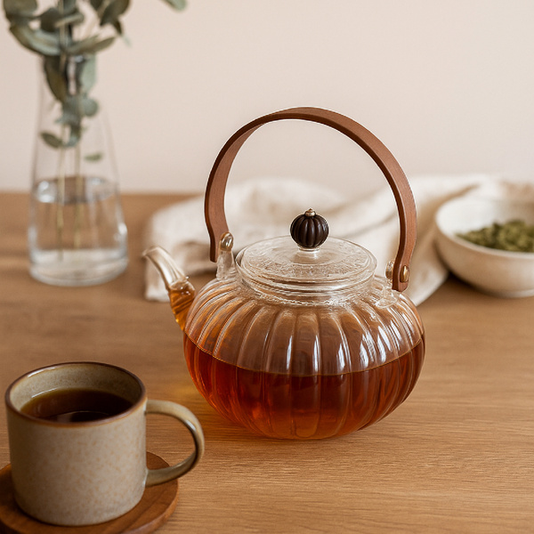 Szklany dzbanek Homla Corrie z drewnianą rączką 550 ml 