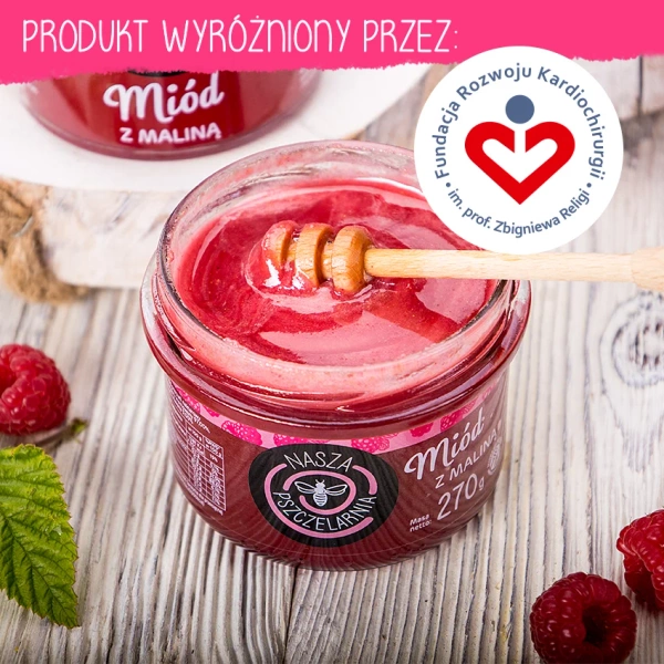 Miód z maliną Nasza Pszczelarnia 190g