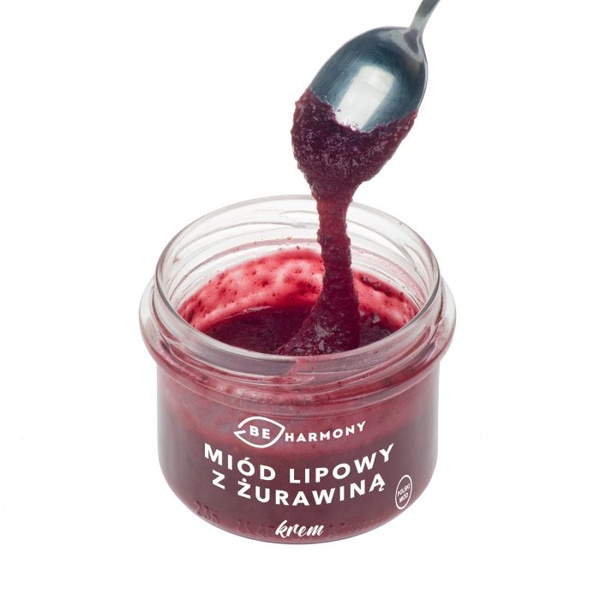 Miód lipowy z żurawiną - krem mocno owocowy BEHARMONY 230g - NIEDOSTĘPNY