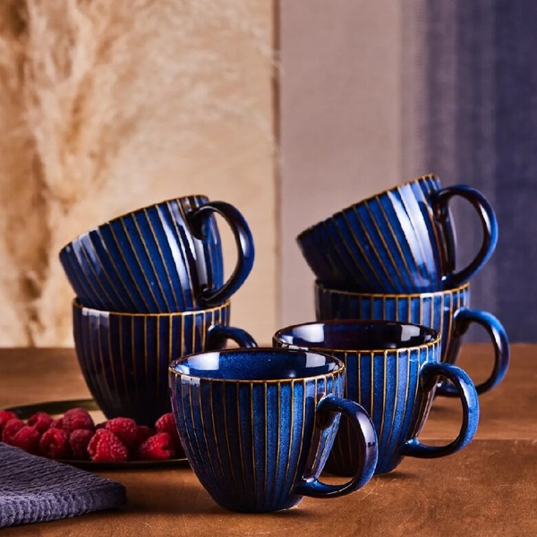 Zestaw filiżanek Altom Design Reactive Stripes 450ml - 6 szt. - Granatowe - NIEDOSTĘPNY