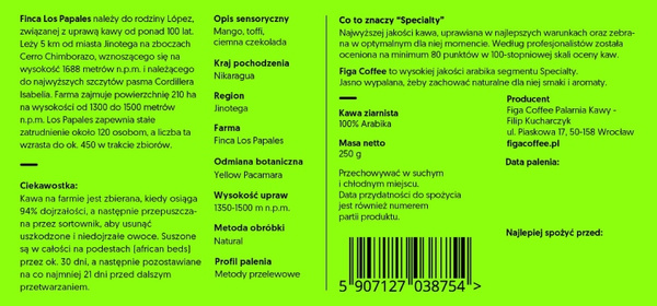 Kawa ziarnista Figa Coffee Nikaragua Los Papales Filtr 250g