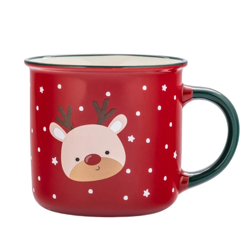 Kubek świąteczny Altom Design z rantem Renifer 400 ml - Czerwony
