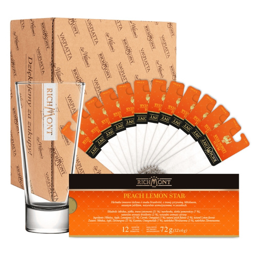 OUTLET - ZESTAW Richmont Peach Lemon 12 saszetek + Szklanka Richmont Ice 370ml - opinie w konesso.pl