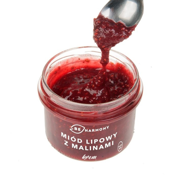 Miód lipowy z malinami - krem mocno owocowy BEHARMONY 120g - NIEDOSTĘPNY
