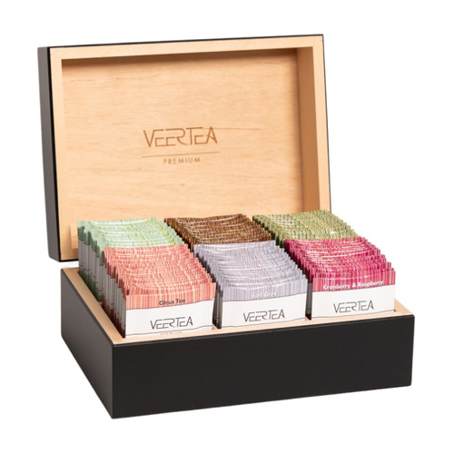 Drewniana skrzynka z herbatami Veertea 96 kopert - Czarna