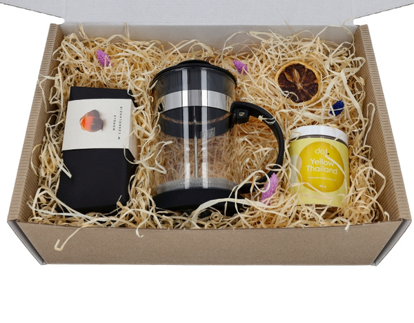 Zestaw prezentowy dla dziadka - Herbata, zaparzacz i morele w czekoladzie