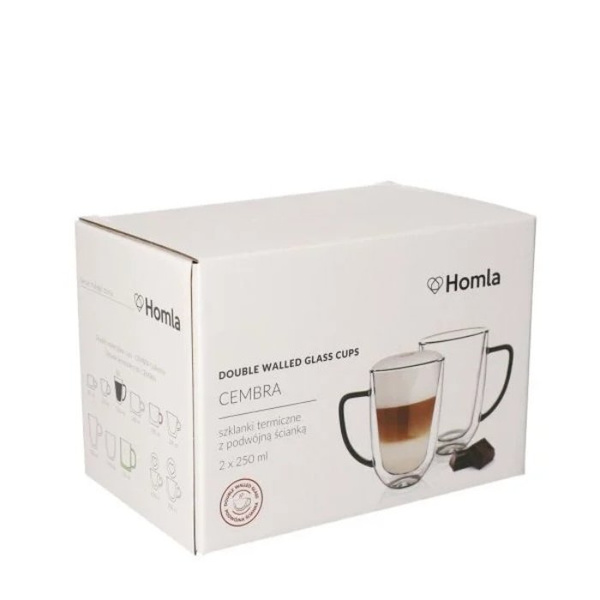 Zestaw szklanek z podwójną ścianką i grafitowym uchem HOMLA CEMBRA 250 ml - 2 szt.