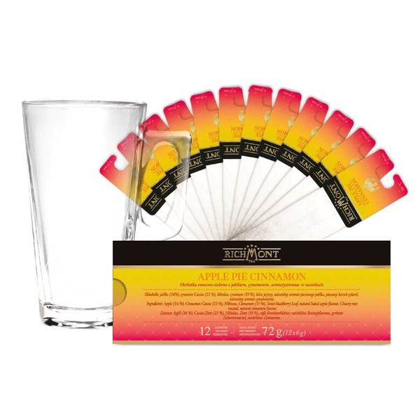 ZESTAW Herbata Richmont Apple Pie Cinnamon 12 saszetek + Szklanka Richmont Hot 370ml