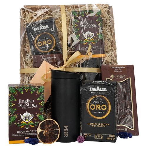 Zestaw prezentowy dla nauczyciela - Czarny kubek, kawa, herbata i czekolada