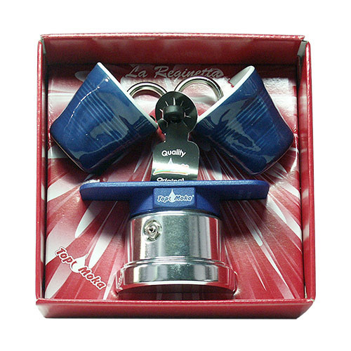 Kawiarka Top Moka Mini 2 filiżanki niebieska + 2 kubeczki