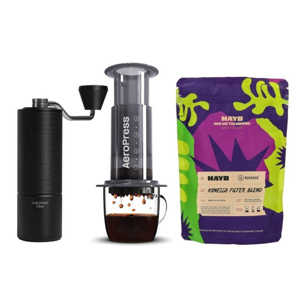 ZESTAW - AeroPress + Kawa ziarnista HAYB Konesso Filter Blend 250g + Timemore Chestnut C2S – NIEDOSTĘPNY