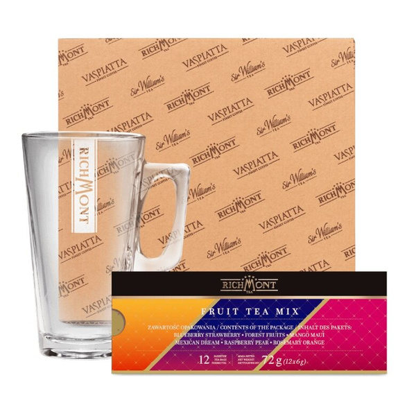 ZESTAW - MIX Owocowych Herbat Richmont Fruit Mix 12 saszetek + Szklanka Richmont Hot 370ml